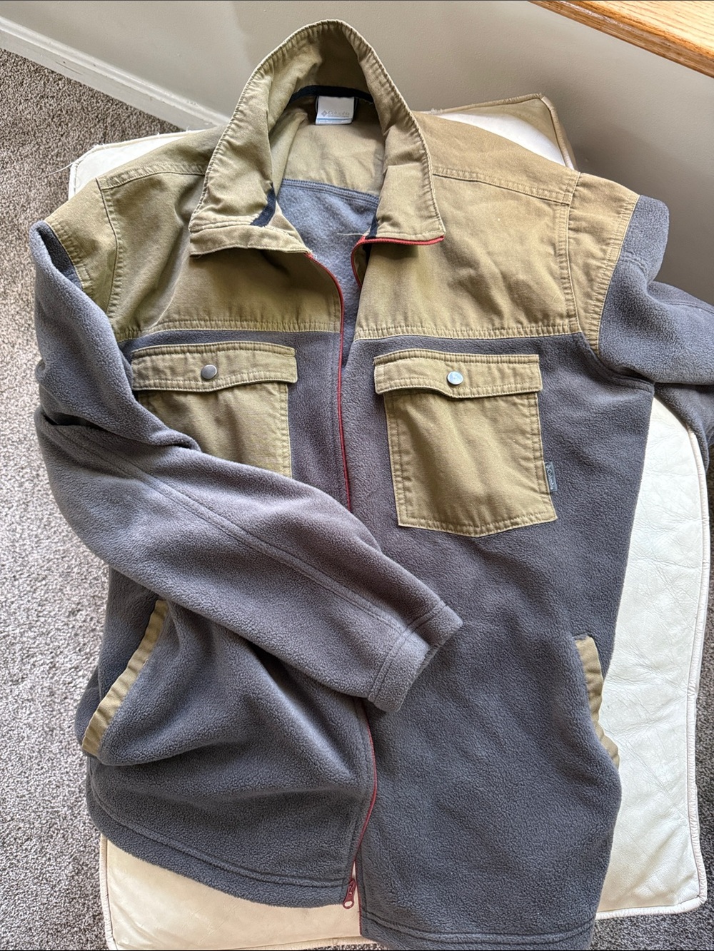 Columbia Two-Tone Fleece Shirt Jacket in Gray and Tan